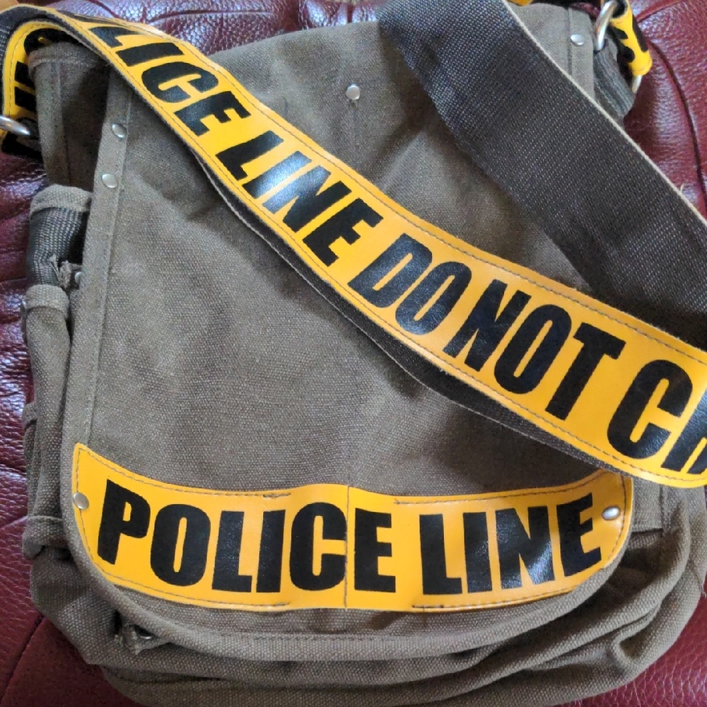 Yellow and Brown Police Line Messenger Bag